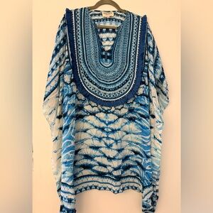Rococo Sand Blue and White Textured Top/Bathing suit coverup